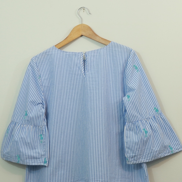 Crown & Ivy Cotton Striped Seahorse Embroidered Top - Picture 5 of 9